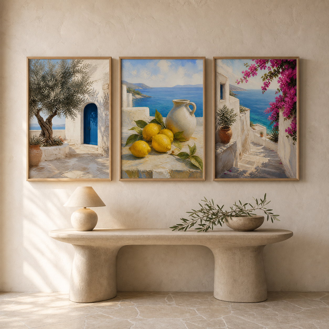 Azure & Citrus Mediterranean Wall Art Set of 3 - Digital Download
