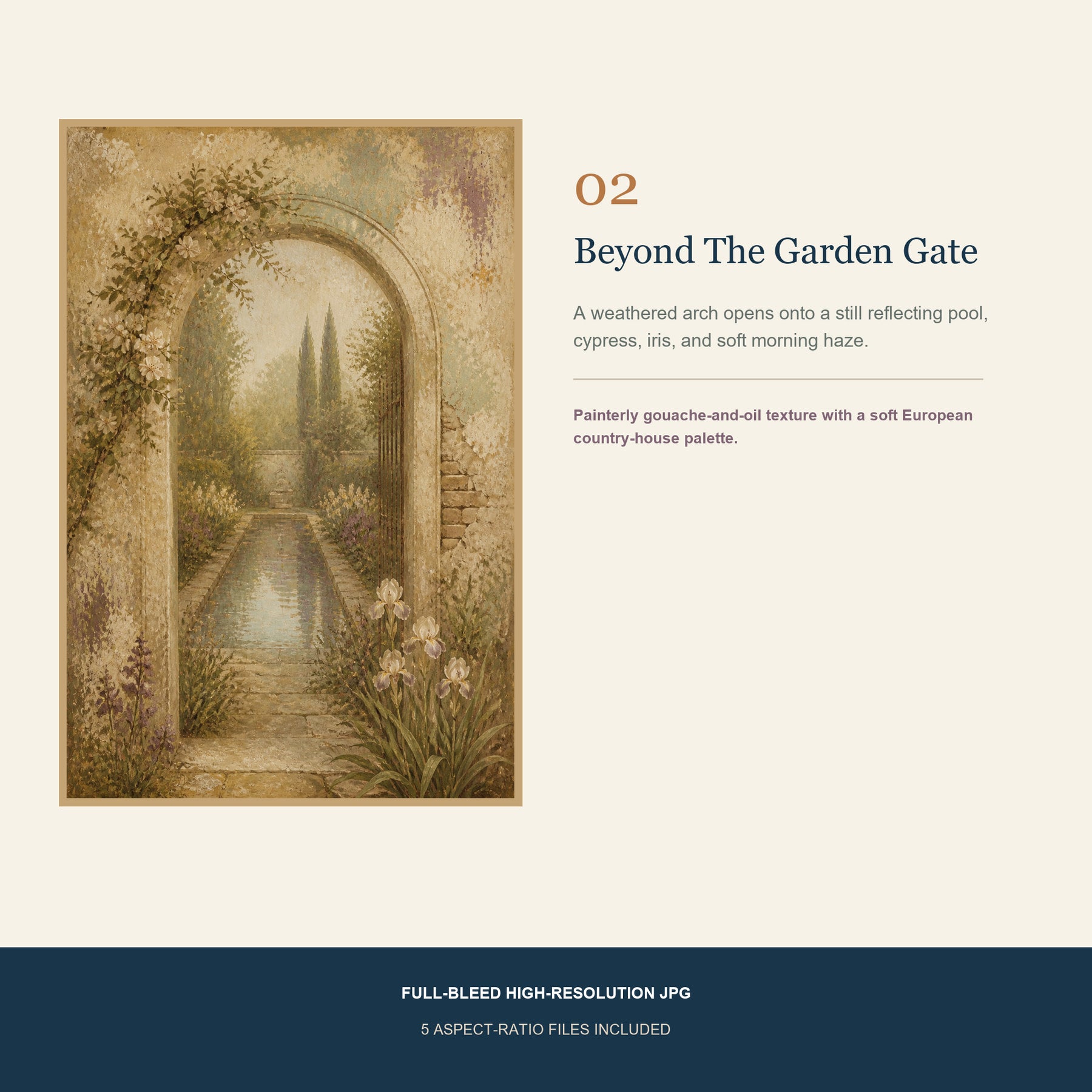 The Walled Garden Printable Wall Art Set of 3 | Vintage Botanical Garden & Heron Digital Prints