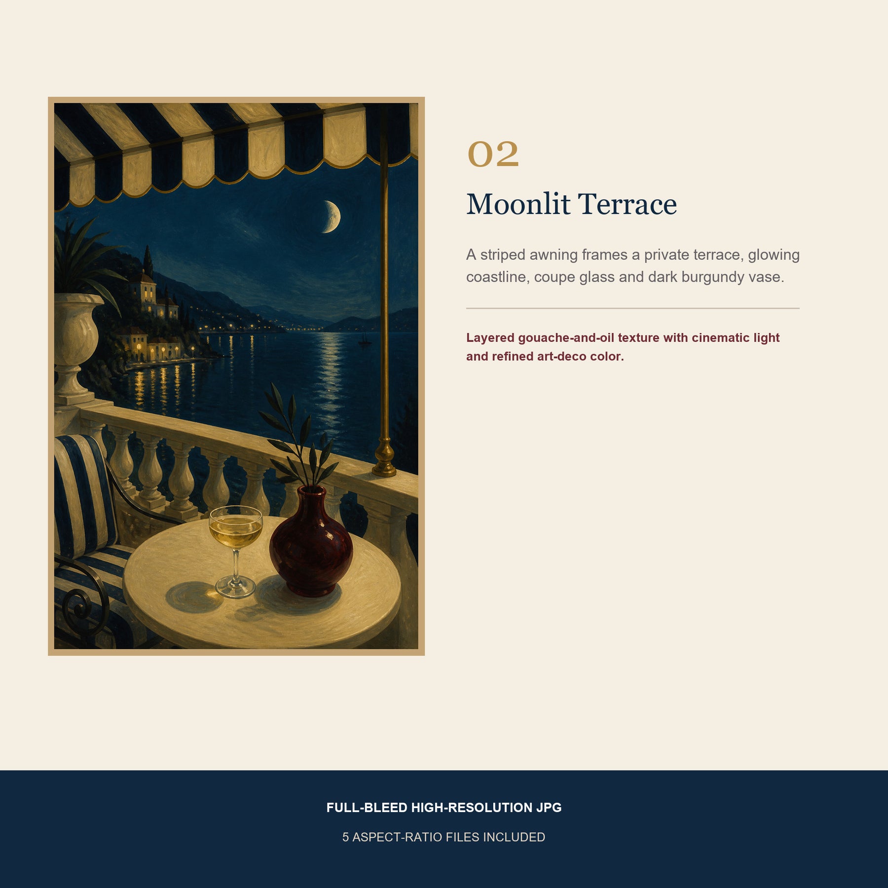Riviera After Dark Printable Wall Art Set of 4 | Luxury Coastal Night Digital Prints