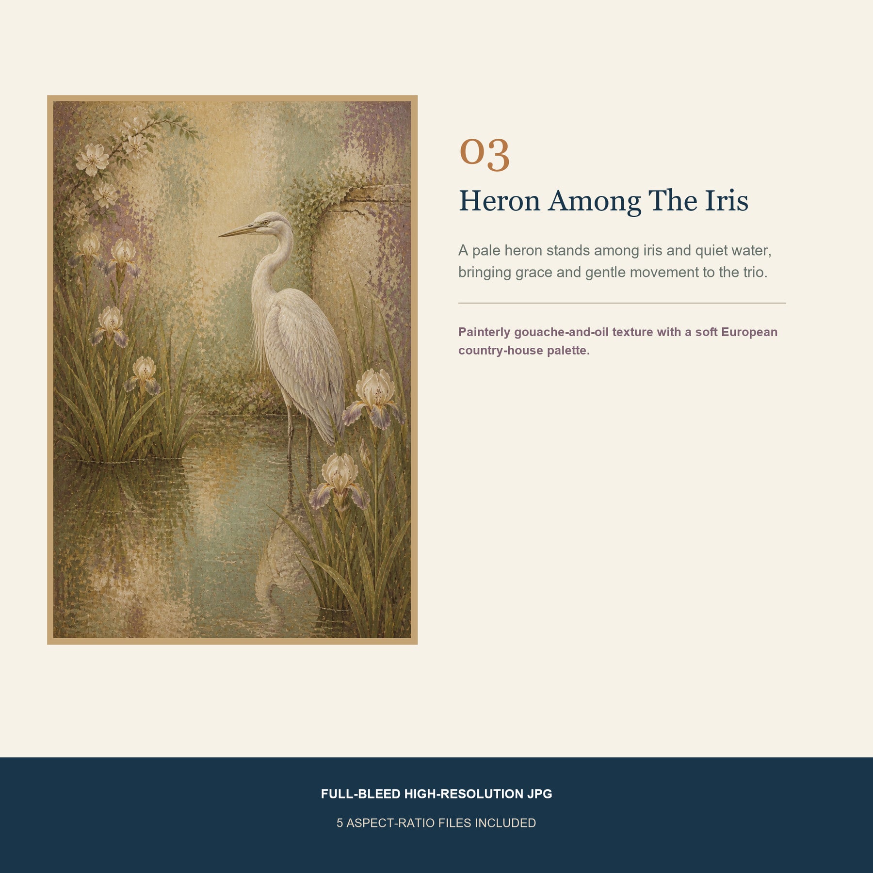 The Walled Garden Printable Wall Art Set of 3 | Vintage Botanical Garden & Heron Digital Prints