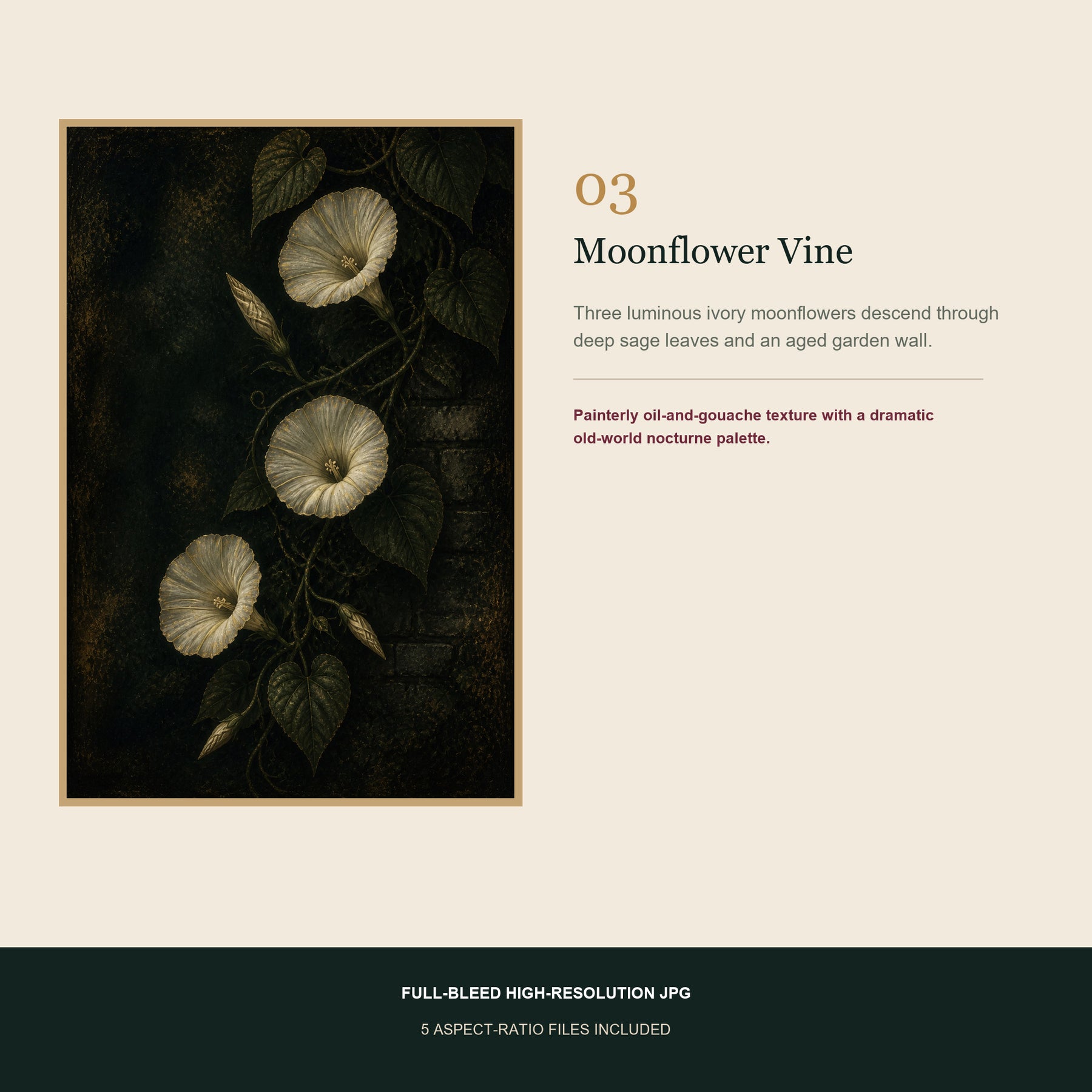 Nocturne Botanica Printable Wall Art Set of 3 | Moody Floral & Moonlit Garden Digital Prints