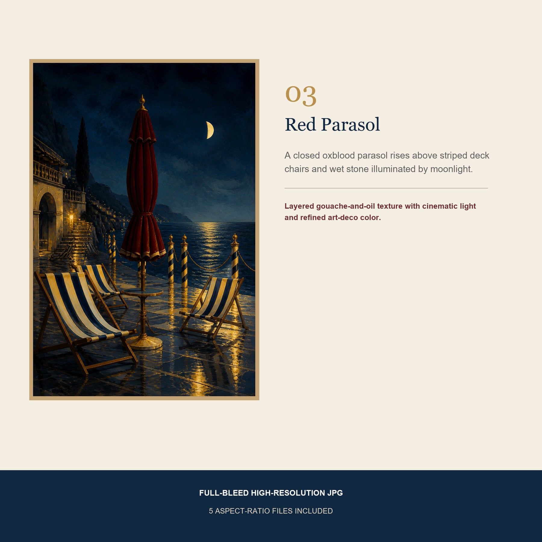 Riviera After Dark Printable Wall Art Set of 4 | Luxury Coastal Night Digital Prints